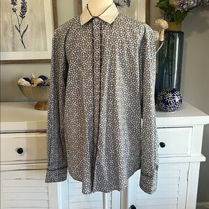 Robert Graham Shirt Men's Large Fleur De Lis  Embroidered Blue Print Button Up